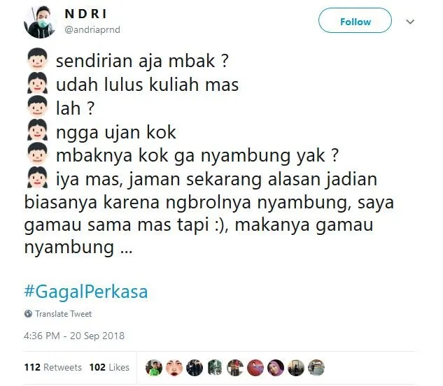 20 Tweet #GagalPerkasa ini Bakal Bikin Kamu Hati-Hati buat Deketin Gebetan. Jangan Sampai Kejadian! 25