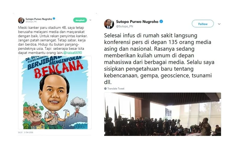 Lawan Kanker Paru dan Masih Menjalankan Tugasnya, Warganet Ingin Pertemukan Sutopo dengan Raisa 5