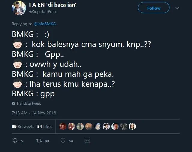 Cuitan Admin @infoBMKG ini Emang Cocok buat 13 Situasi Chat yang Tengah Dihadapi. Senyumin Aja~ 26