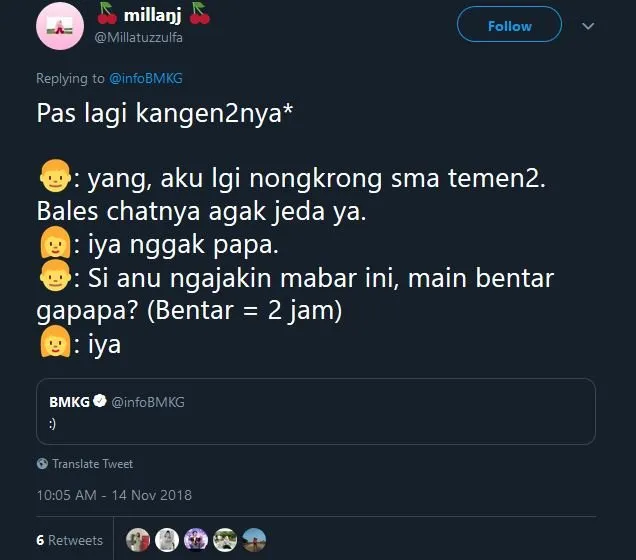 Cuitan Admin @infoBMKG ini Emang Cocok buat 13 Situasi Chat yang Tengah Dihadapi. Senyumin Aja~ 16