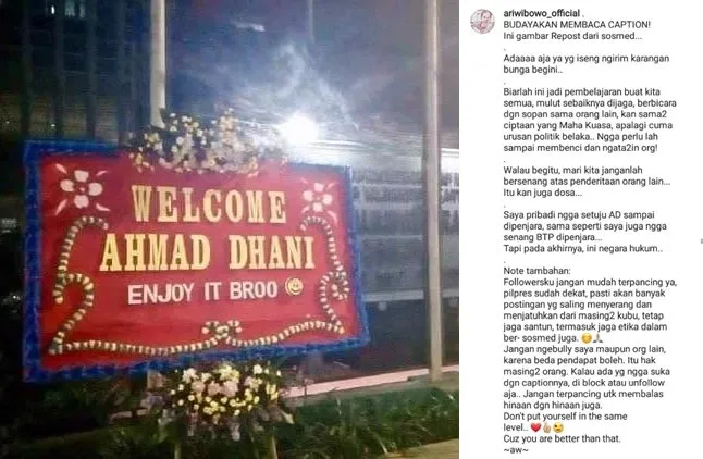 Ari Wibowo Unggah Foto Karangan Bunga yang Katanya