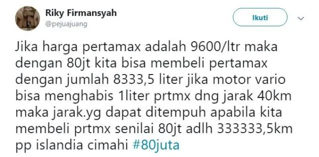 Warganet Twitter Berandai-andai Duit 80 Juta Bisa Buat Beli Apa. Pada Kreatif bin Kocak Idenya! 27