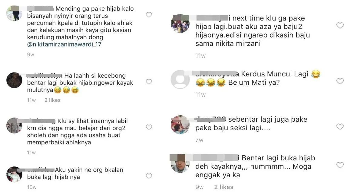 Putuskan Lepas Hijab, Warganet Ungkapkan Kekecewaan di Instagram Nikita Mirzani 5