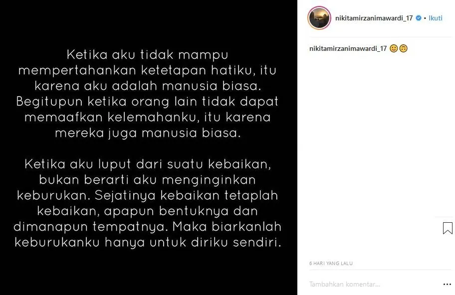 Putuskan Lepas Hijab, Warganet Ungkapkan Kekecewaan di Instagram Nikita Mirzani 6