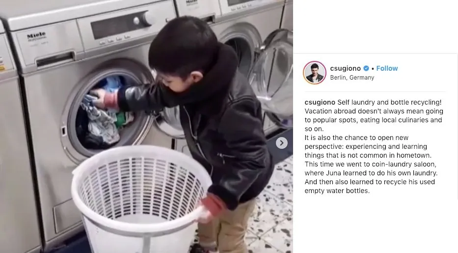 Christian Sugiono Kenalkan Budaya Self Service ke Anak. Juna Bisa Laundry & Daur Ulang Sampah Sendiri