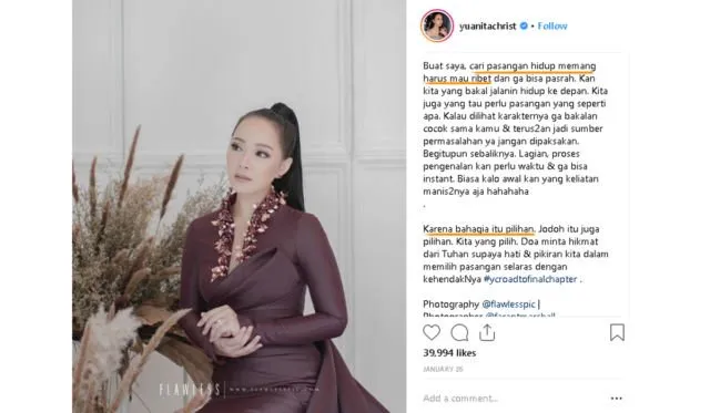 Dibilang Telat Nikah, Yuanita Christiani Bikin Tulisan Soal Perjalanan Cintanya. Ngena Banget! 7