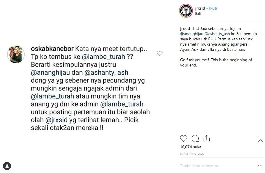 Breaking News! Jerinx 'SID' Kembali Murka Setelah Anang-Ashanty Bertemu Admin Akun Gosip di Bali 5