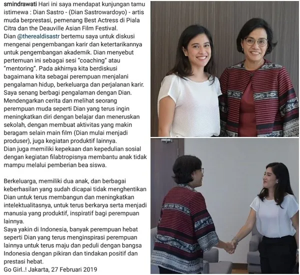 Momen Pertemuan Dian Sastro dan Menteri Sri Mulyani. Para Perempuan Idola Nih! 4
