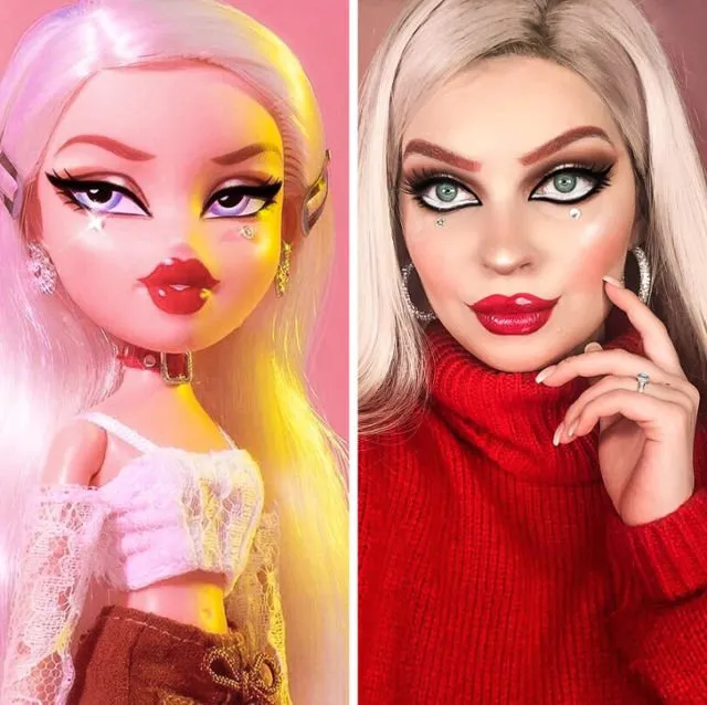 Boneka VS Manusia, Viralnya #BratzChallenge Ini Bikin Kamu Takjub Sama Kekuatan Make-up Mengubah Muka! 18