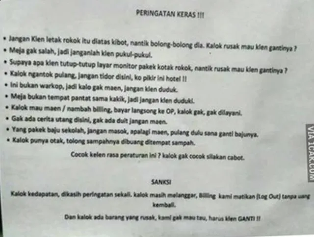 13 Peringatan Kocak yang Cuma Ada di Warnet. Dulu Sering Bikin Risih, Sekarang Malah Bikin Kangen 24
