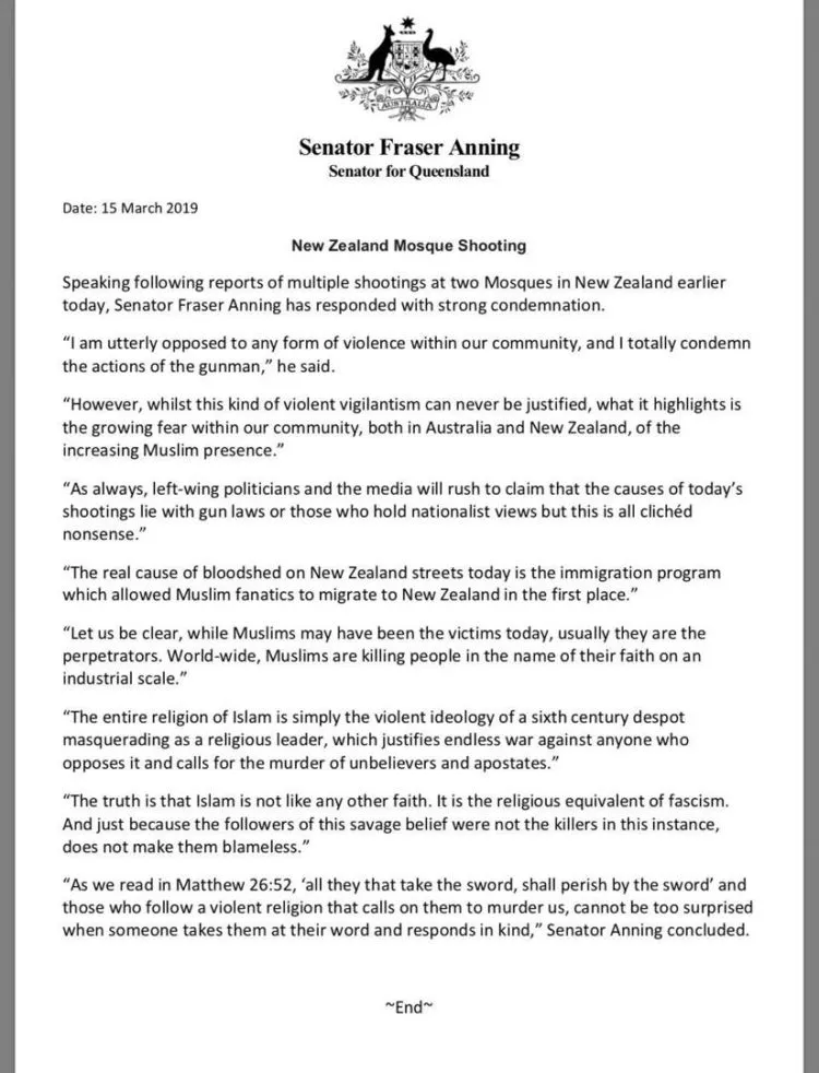 Alih-alih Ikut Berduka, Senator Australia Justru Salahkan Umat Islam. Kok Korban yang Disalahkan? 4