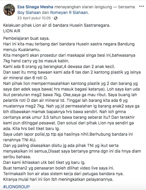 Lagi, Lion Air Kembali Bikin Penumpang Kecewa. Viral Penumpang Balita Harus Bawa Barangnya Sendiri! 4