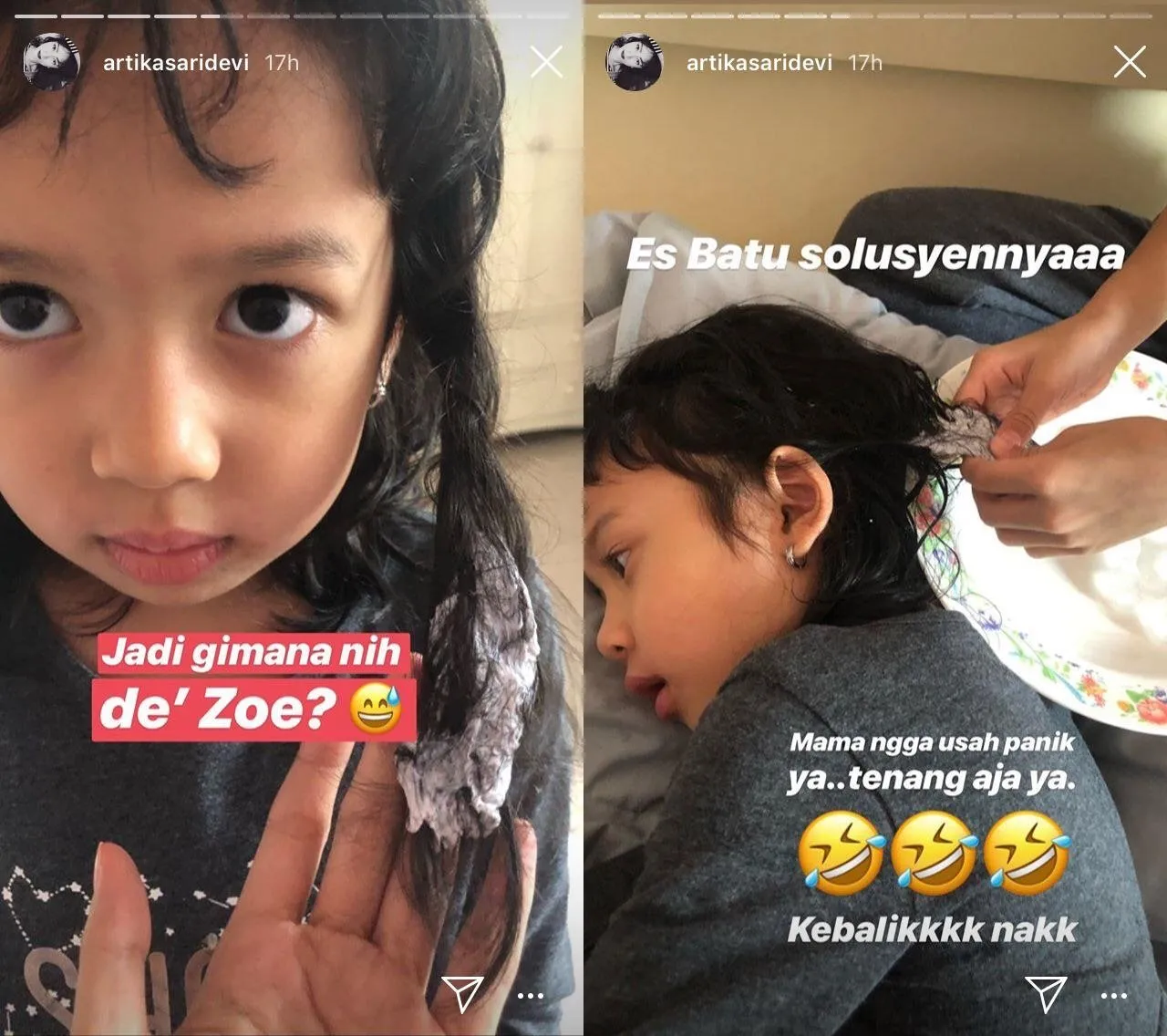 Artika Sari Devi Punya Solusi Kocak Atasi Rambut Anaknya yang Kena Slime. The Power of Emak-Emak! 3