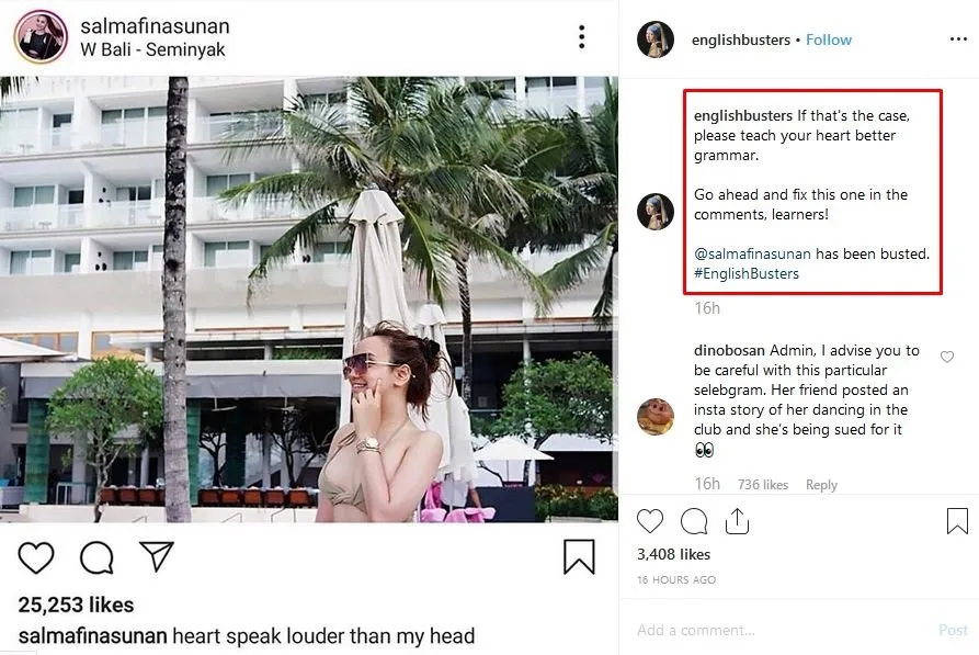 Nulis Caption Berbahasa Inggris dan Salah, Salmafina Dibela Sunan Kalijaga Lewat Cara Ini 3