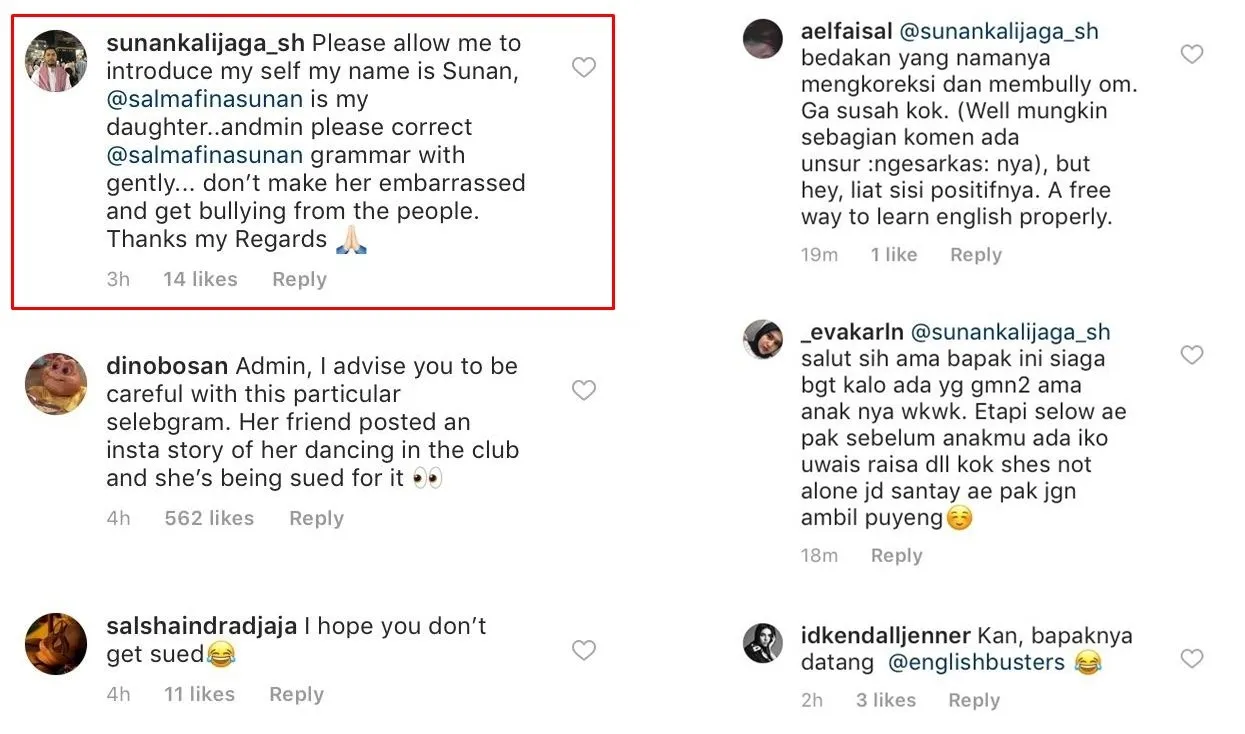 Nulis Caption Berbahasa Inggris dan Salah, Salmafina Dibela Sunan Kalijaga Lewat Cara Ini 4