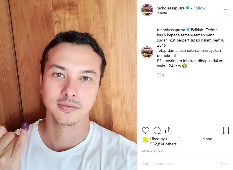 Nicholas Saputra Selfie Ganteng Abis Nyoblos, Publik: 'Hari Screenshoot Sedunia!' 3