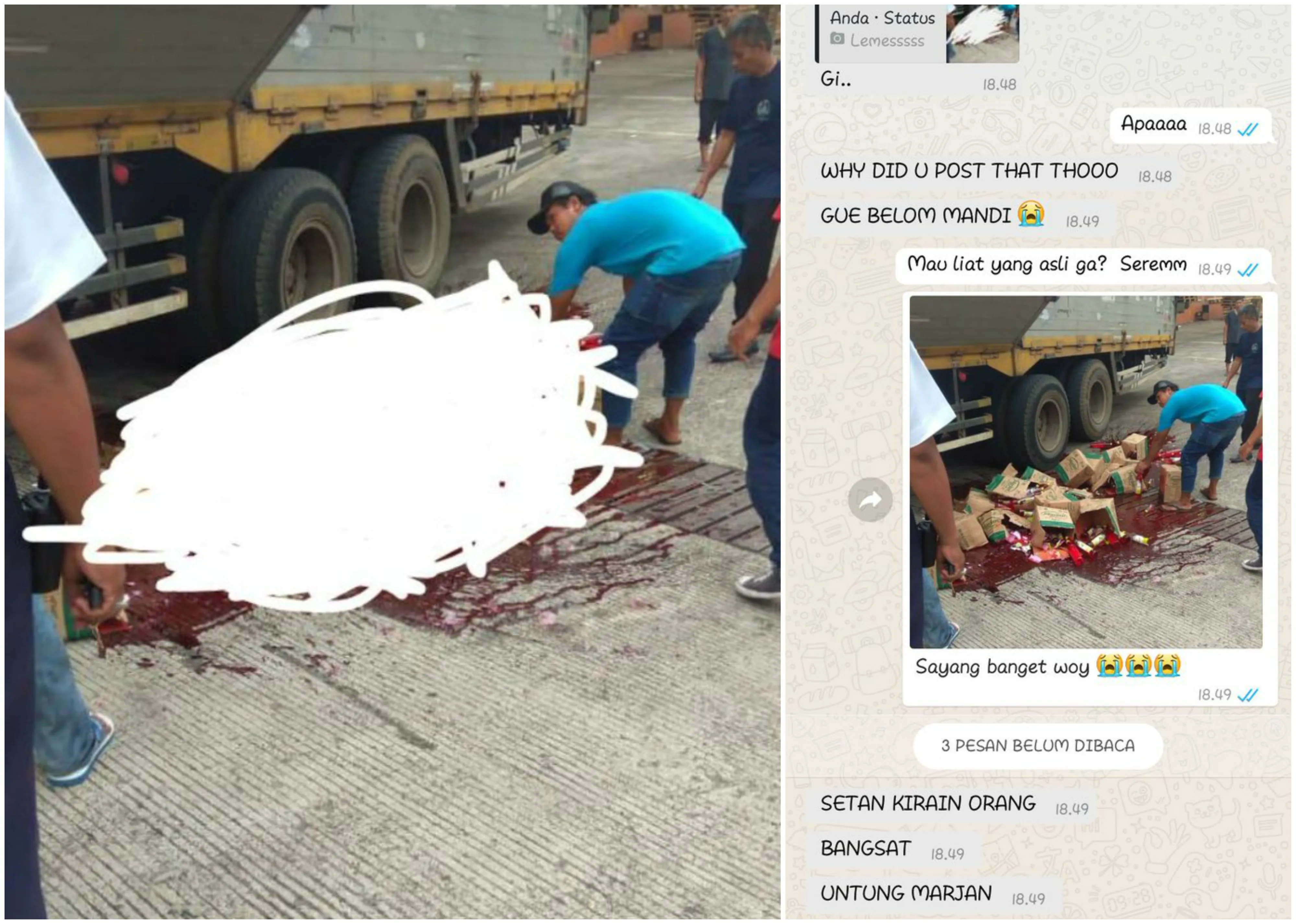 9 Reaksi Orang yang Ketipu oleh Foto 'Terlindas Truk'. Gambar Disensor Gini Emang Bikin Ngeri sih! 20