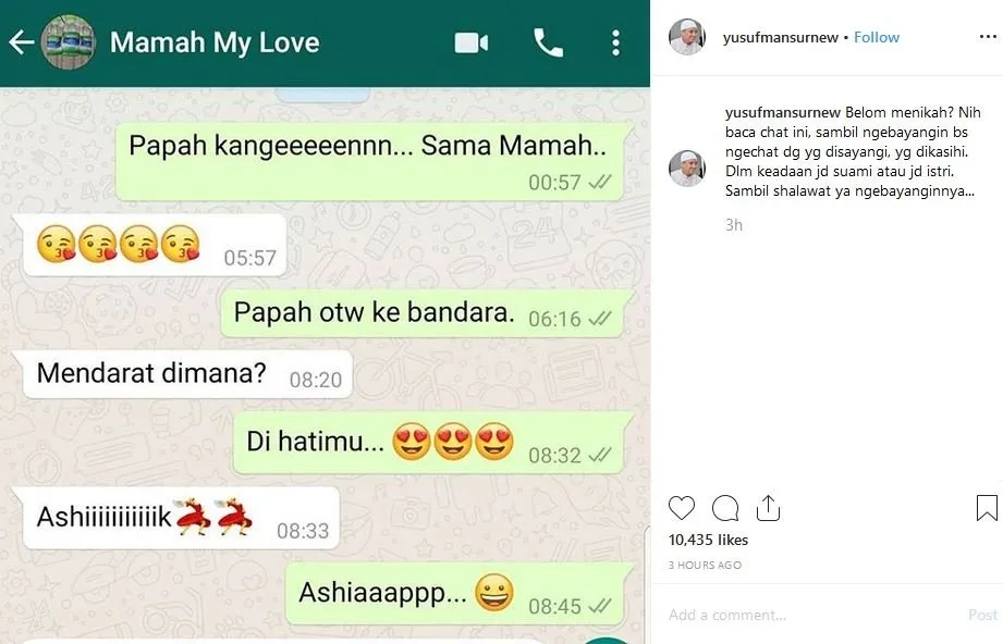 Kangen-kangenan sama Istri, Chat Ustaz Yusuf Mansur Bikin Ngakak Warganet. Gaul plus Romantis! 3