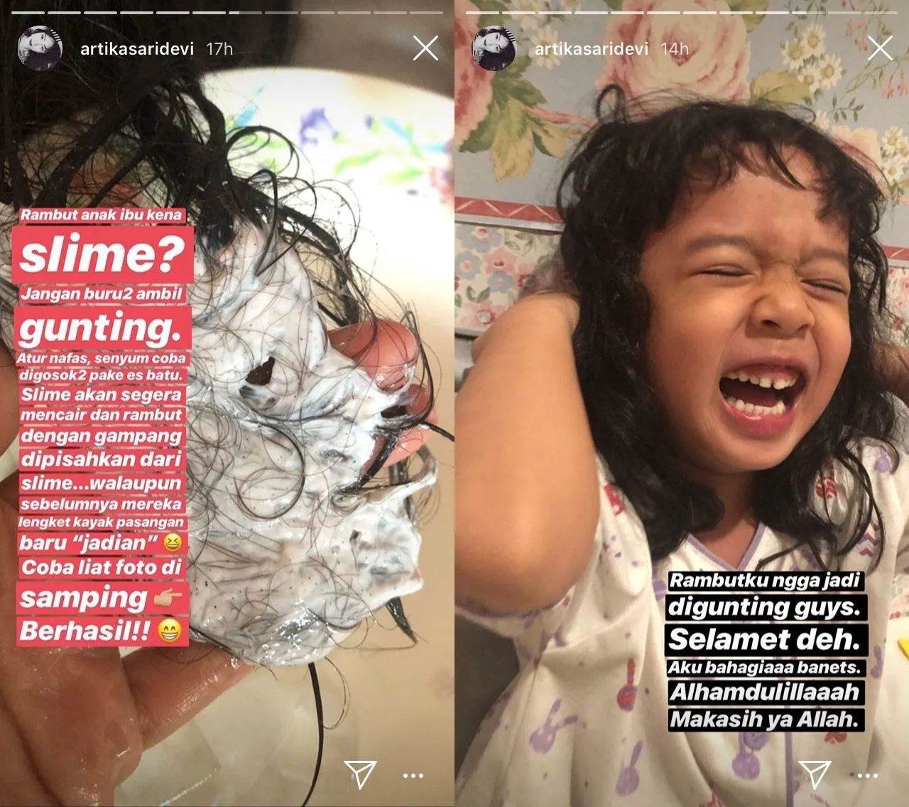 Artika Sari Devi Punya Solusi Kocak Atasi Rambut Anaknya yang Kena Slime. The Power of Emak-Emak! 4