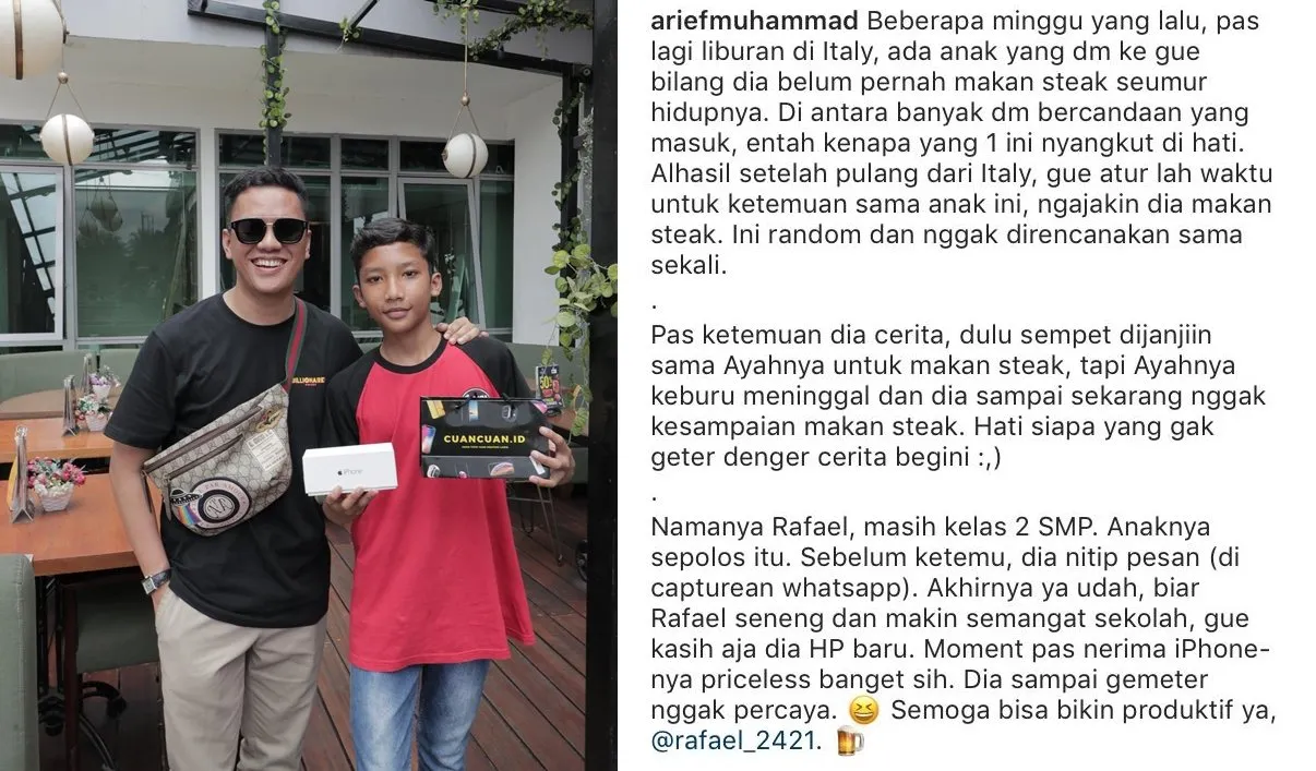 Ajak Makan Steak, Arief Muhammad Wujudkan Janji Mendiang Ayah Bocah SMP Ini. Ceritanya Bikin Haru! 3