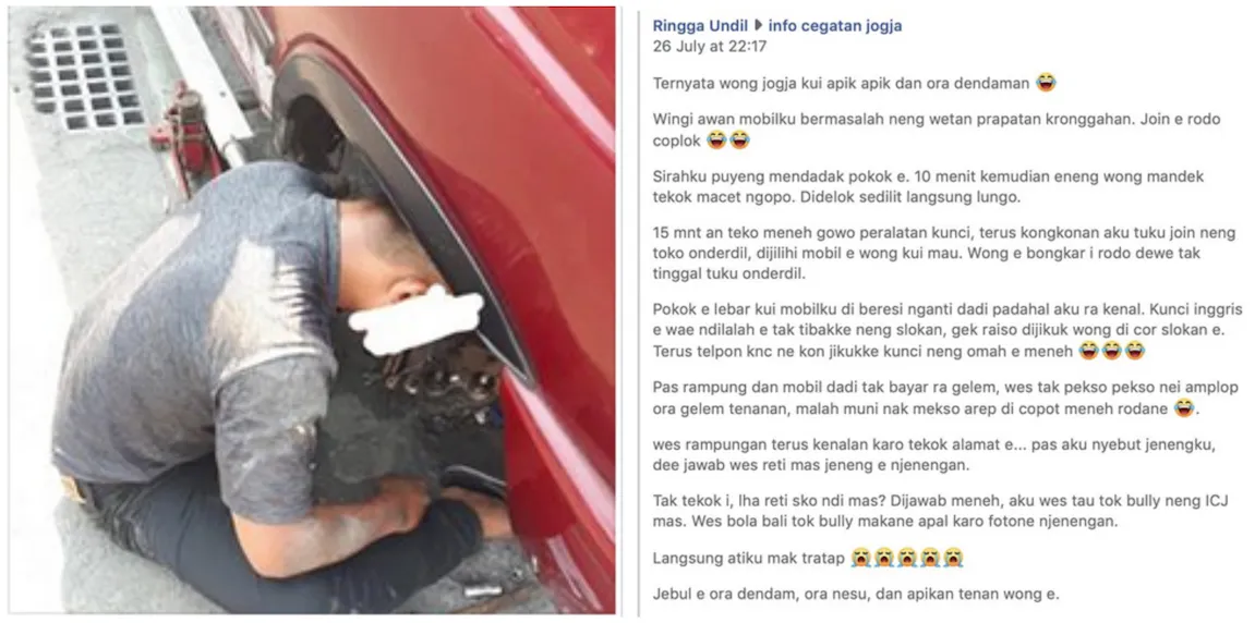 ‘Warga Jogja Memang Murah Hati’, Ujar Kawan Kita yang Ditolong oleh Korban Bully-nya Sendiri ini<amp-img src="http://Jogja%20Murah%20Hati%20-%20Selain%20terkenal%20sebagai%20Kota%20Pelajar%20dan%20Kota%20Budaya,%20Jogja%20ternyata%20menyimpan%20banyak%20banget%20keunikan%20lainnya%20lo.%20Beberapa%20di%20antaranya%20adalah%20masyarakatnya%20yang%20terkenal%20ramah%20banget%20dan%20suka%20tolong%20menolong.%20Nggak%20cuma%20sekedar%20meromantisasi,%20hal%20tersebut%20nyata%20adanya.%20Bahkan,%20di%20berbagai%20media%20sosial%20seperti%20Facebook%20sampai%20ada%20sebuah%20grup%20bernama%20ICJ%20(Info%20Cegatan%20Jogja)%20yang%20isinya%20adalah%20forum%20untuk%20berbagi%20informasi%20dan%20tolong%20menolong%20bagi%20siapapun%20yang%20membutuhkan." width="1" height="1"></amp-img>