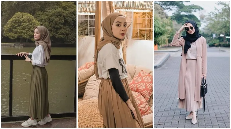 8 Potret OOTD Rok Plisket Buat Hijaber agar Tampil Manis