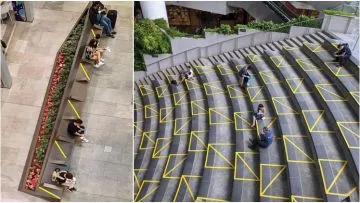 15 Foto Selotip Jaga Jarak yang ‘Hiasi’ Negara Singapura. Malah Jadi Estetik & Mirip Karya Seni