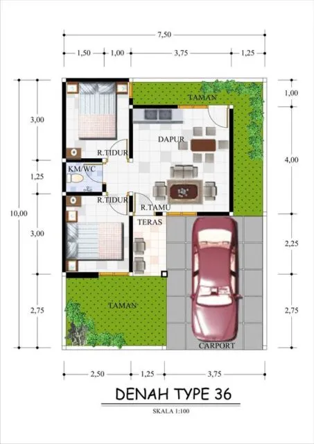 9 Desain & Denah Rumah Type 36 Sederhana Minimalis 10 desain rumah tipe 36