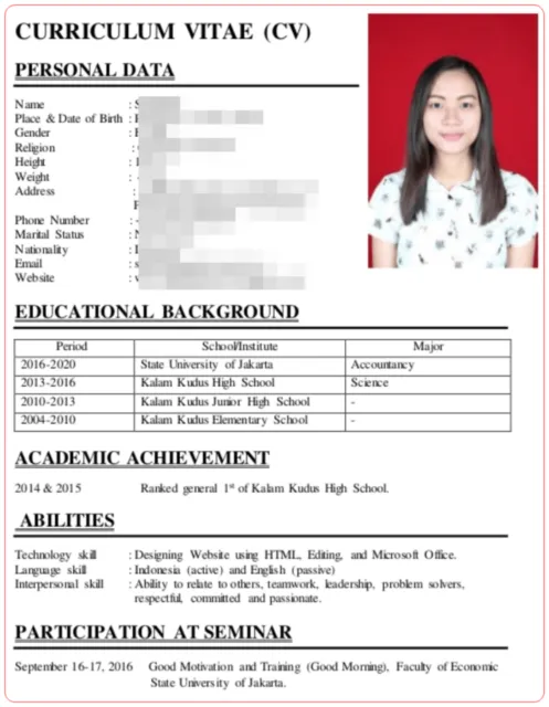 6 CV Fresh Graduate Tanpa Pengalaman + Cara Buatnya 15