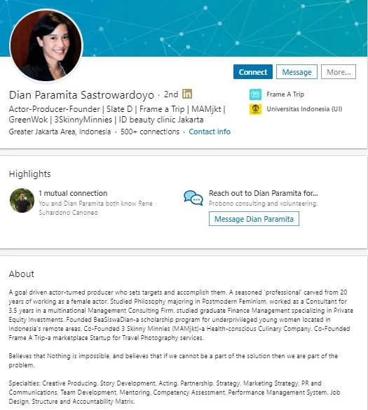 6 Profil Linkedin Artis yang Bisa Ditilik dan Dipelajari. Bukan Sekadar Buat Pamer Prestasi! 7