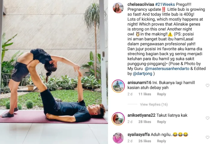 Hamil 21 Minggu, Chelsea Olivia Dikritik Warganet karena Lakukan Pose Yoga Ekstrem 3