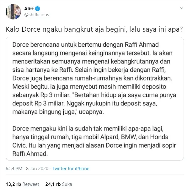 Ingin Bekerja Jadi Sopir Raffi Ahmad, Dorce Gamalama Jelaskan Alasannya. Bukan karena Finansial 4