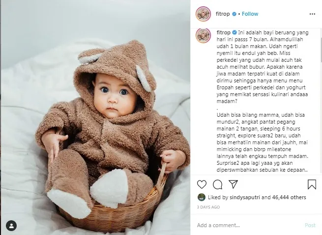 Terniat, Begini Caption Instagram Fitrop buat sang Anak. Kasih Sayang yang Dibalut dengan Tawa~ 9