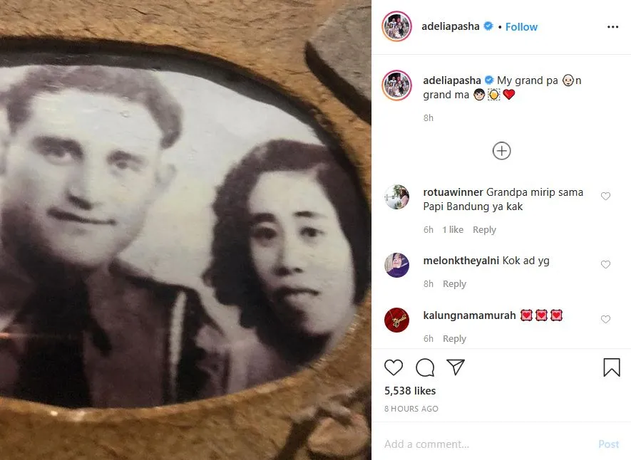 Unggah Foto Kakek-Neneknya, Asal Wajah Bule Adelia Pasha Akhirnya Terjawab. Warganet Lega! 3
