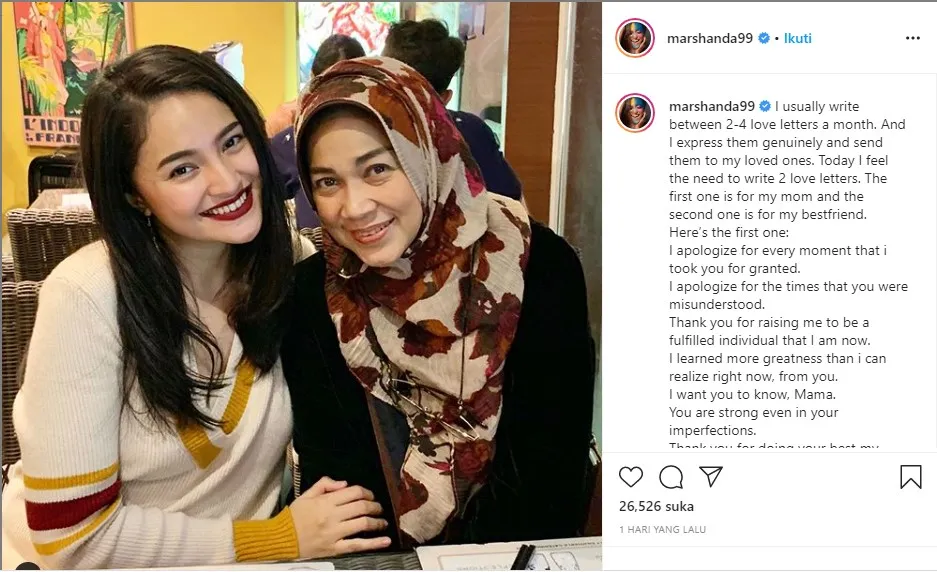 Pernah Terlibat Konflik di Masa Lalu, Marshanda Tulis Surat untuk sang Ibu. Manis dan Bikin Haru! 4