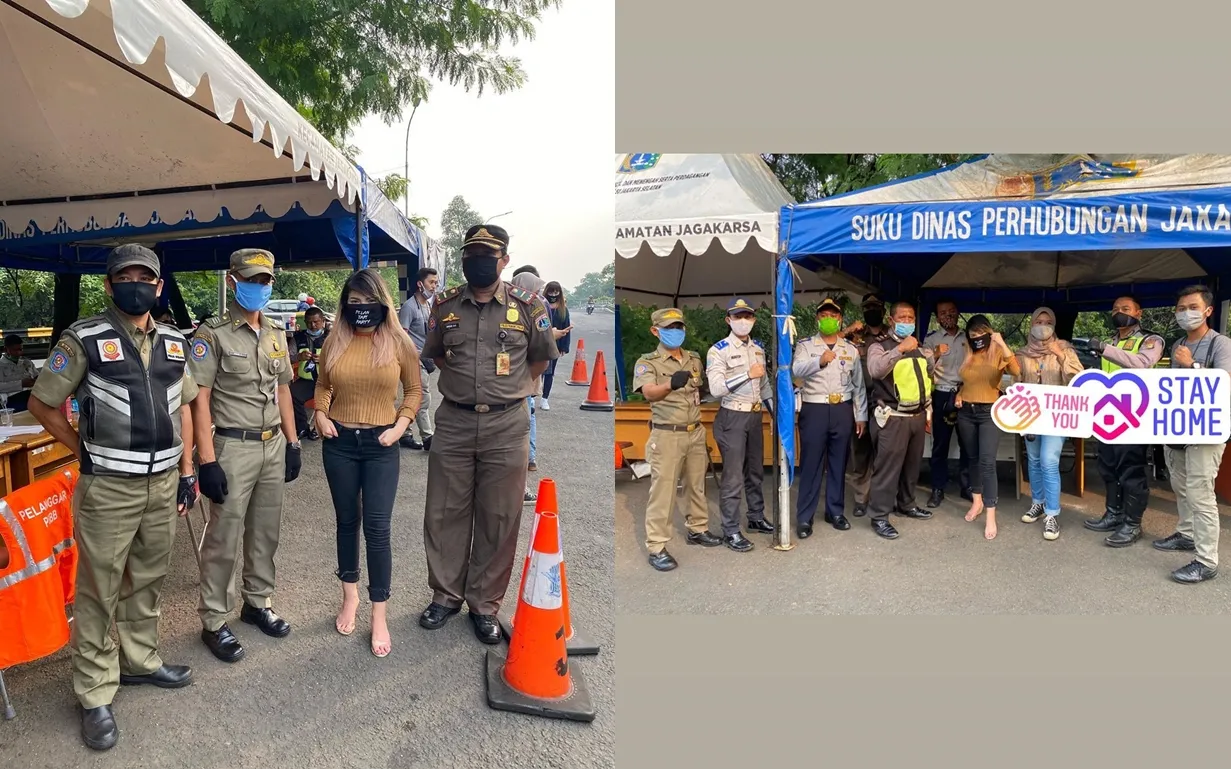 Langgar Aturan PSBB, DJ Dinar Candy Dihukum Menyapu Jalanan. Kenakan Rompi