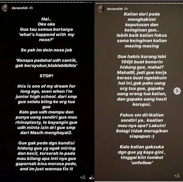 Dicecar Soal Operasi Hidung, Dara Arafah: Udah Minta Izin Orang Tua Sejak SMP 5