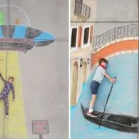 Kakak Beradik Kreatif Menggambar Tempat Wisata di Trotoar Selama Karantina. Hasilnya Bagus Banget!
