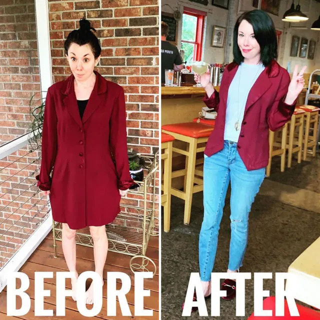 Wanita 38 Tahun Sukses Ubah Baju yang Ia Beli Bekas Jadi Super Elegan. Intip Potretnya! 10