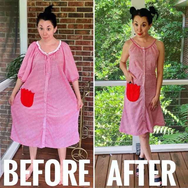 Wanita 38 Tahun Sukses Ubah Baju yang Ia Beli Bekas Jadi Super Elegan. Intip Potretnya! 13