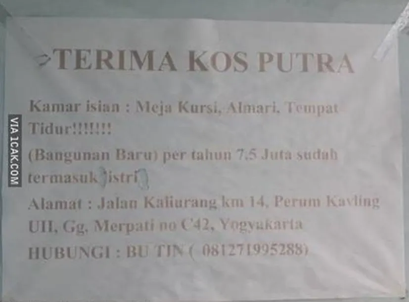 11 Papan Iklan Kos-kosan yang Absurd bin Kocak. Pemilik Rumahnya Pasti Suka Bercanda nih :D 19
