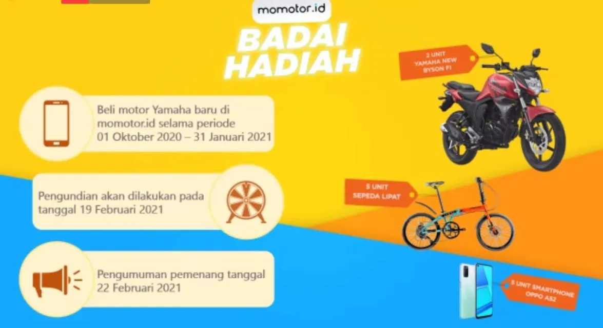 Didukung Adira Finance dan PT Yamaha Indonesia Motor Mfg, momotor.id Luncurkan Fitur Motor Baru dan Program Badai Hadiah 4