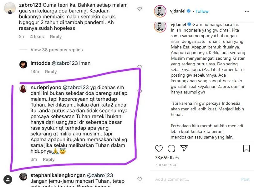 Bicara tentang Kasih Tuhan Yesus, VJ Daniel Tersentuh Membaca Komentar Seorang Muslim. Sampai Nangis! 2