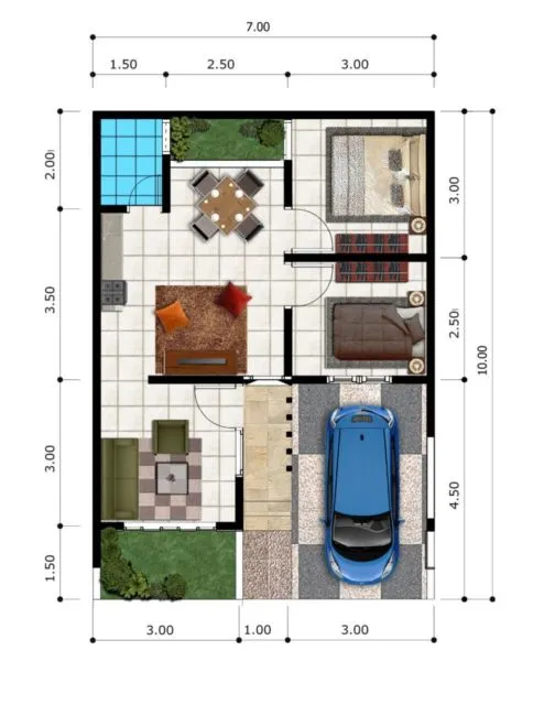 6 Desain Rumah Type 45 untuk Lajang atau yang Sudah Punya Anak. Pakai Kolam Renang Juga Bisa 12