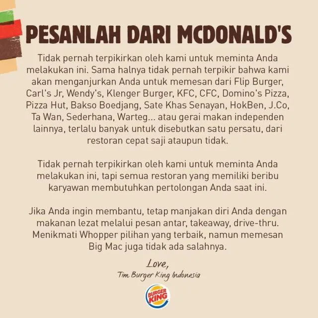 Viral Ajakan Burger King untuk Membeli Makan di McD dan Strategi Cause Marketing di Baliknya 4