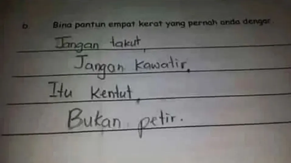 11 Jawaban Ngaco Bocah Kecil di Lembar Ujian. Ini Kira-Kira Dulu Emaknya Ngidam Apa sih? :D 18