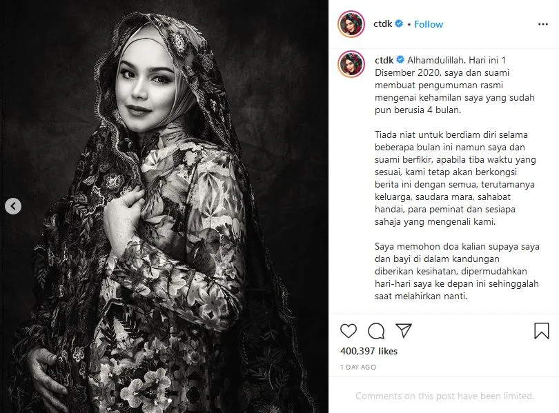 Sebentar Lagi Berusia 42 Tahun, Siti Nurhaliza Umumkan Kehamilan yang Kedua. Selamat! 3