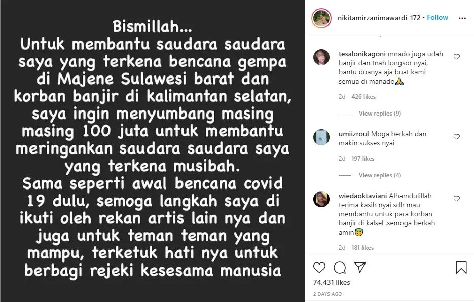 Peduli Korban Bencana Alam, 9 Seleb Gagas Penggalangan Donasi. Terkumpul hingga Miliaran Rupiah! 17