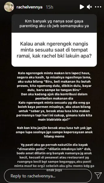 Penuhi Permintaan Warganet, Rachel Vennya Jawab Serba-serbi Parenting di IG Story. Ini Detailnya! 15