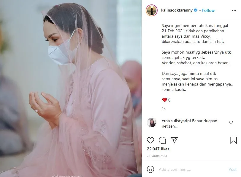 Kalina Umumkan Batal Menikah dengan Vicky Prasetyo, Warganet: Sudah Kuduga~ 3